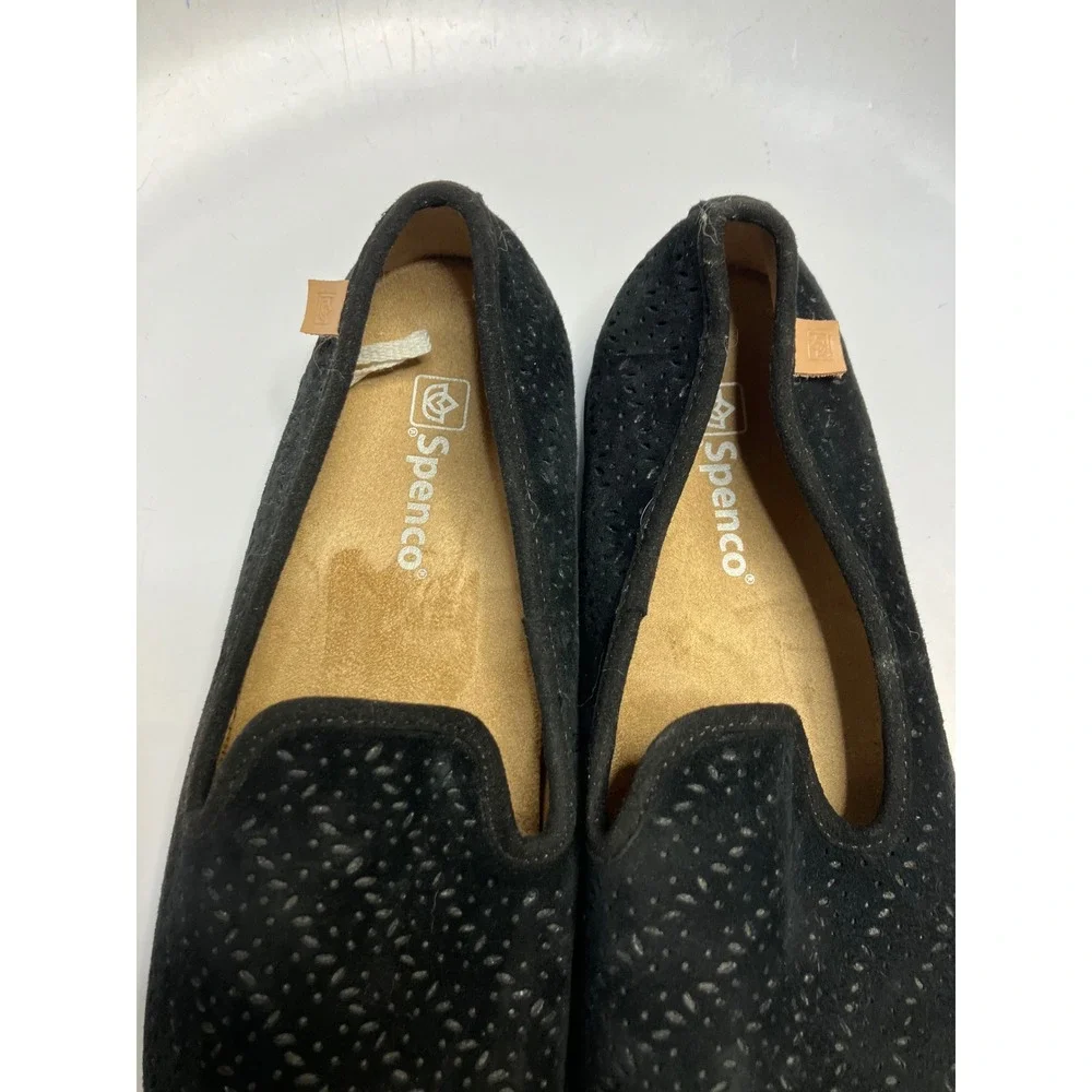 Spenco Bailey ballet flats black perforated suede women's size 8.45 comfort shoe